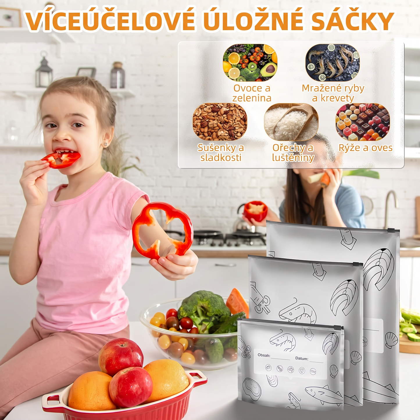 PKNEW® 🥬 Chytré pratelné hliníkové úložné sáčky (3 velikosti) 🍇 — S robustním zipem a snadno označitelným povrchem pro organizované skladování v lednici, mrazáku a spíži ♻️