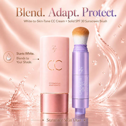 Zyffyz Summer Skin Essentials Set — CC Serum + Solid SPF 30 Sunscreen Brush