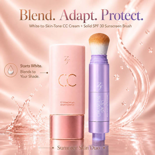 Zyffyz Summer Skin Essentials Set — CC Serum + Solid SPF 30 Sunscreen Brush