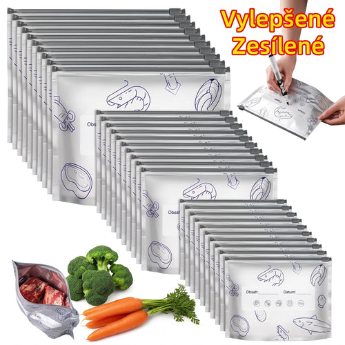 PKNEW® 🥬 Chytré pratelné hliníkové úložné sáčky (3 velikosti) 🍇 — S robustním zipem a snadno označitelným povrchem pro organizované skladování v lednici, mrazáku a spíži ♻️