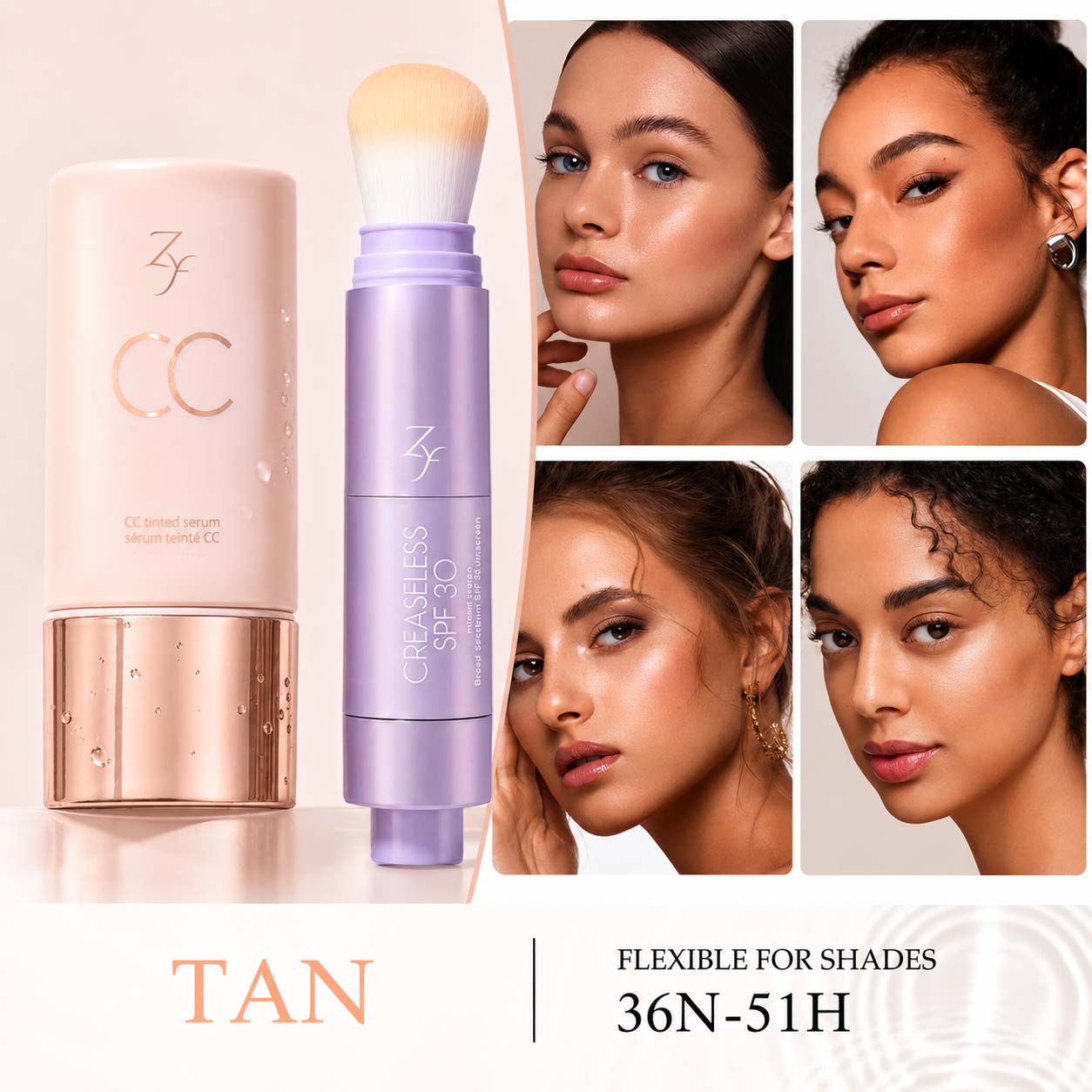 Zyffyz Summer Skin Essentials Set — CC Serum + Solid SPF 30 Sunscreen Brush