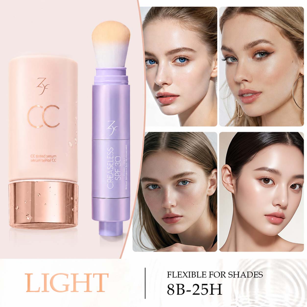 Zyffyz Summer Skin Essentials Set — CC Serum + Solid SPF 30 Sunscreen Brush